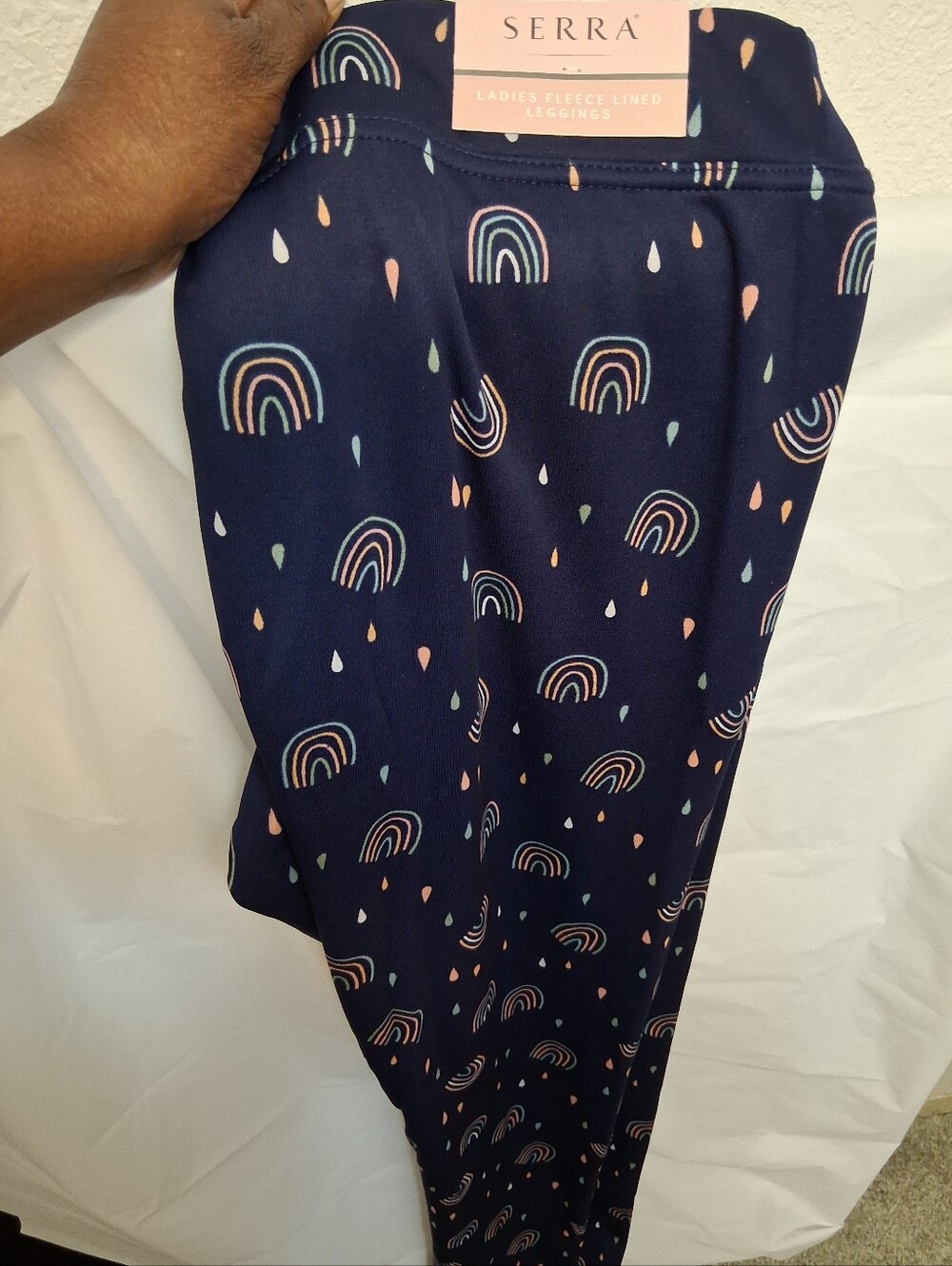 Serra Navy Leggings with Rainbow and Raindrop Motif( NWT)